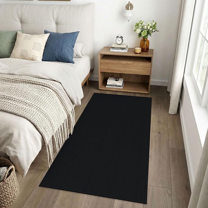EARTHALL Washable Runner Rug 3x6 Ft Non Slip Runners for Hallways Wide Cotton Rubber Backed Kitchen Runner Braided Indoor Floor Carpet Runners for Entryway, Hallway, Kitchen, Bedroom, Black/Grey