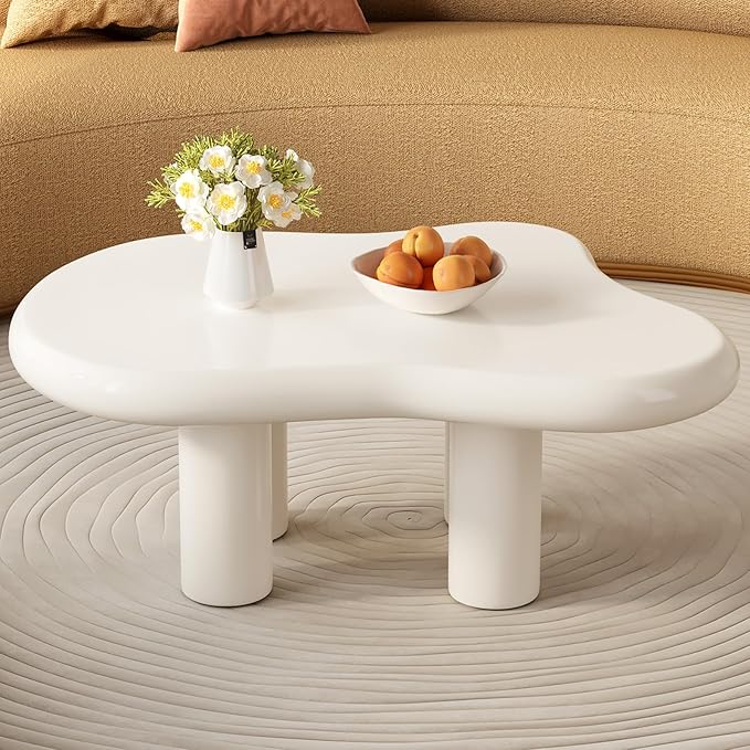Guyii Cream White Coffee Table Cloud Coffee Table Cute Sofa End Table with 4 Legs Living Room Tables Small Side Table for Living Room Apartment Studio 36" Easy Assemble