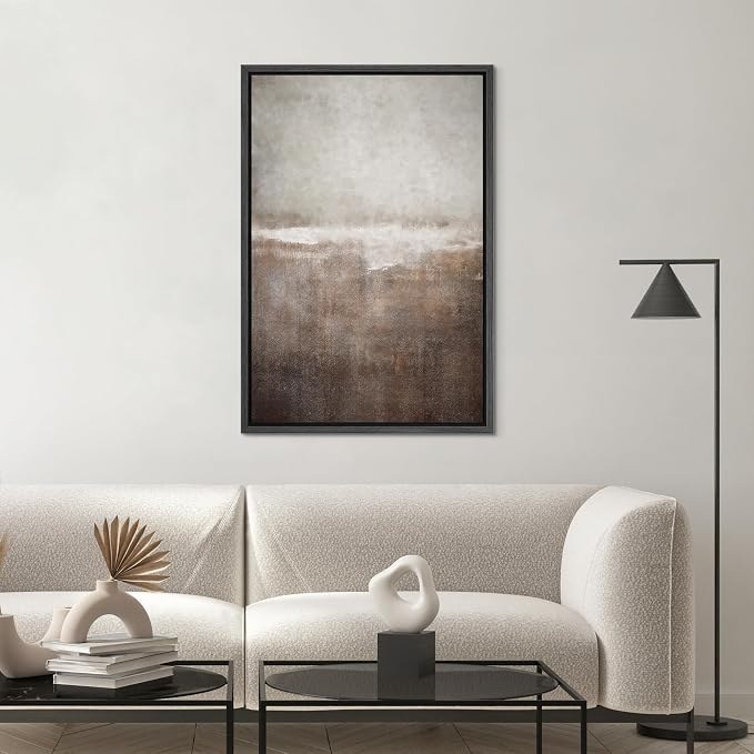 SIGNWIN Framed Canvas Print Wall Art Brown Pastel Landscape Shapes Abstract Illustrations Minimal Decorative Nordic Zen Bohemian for Living Room, Bedroom, Office - 24"x36" Black