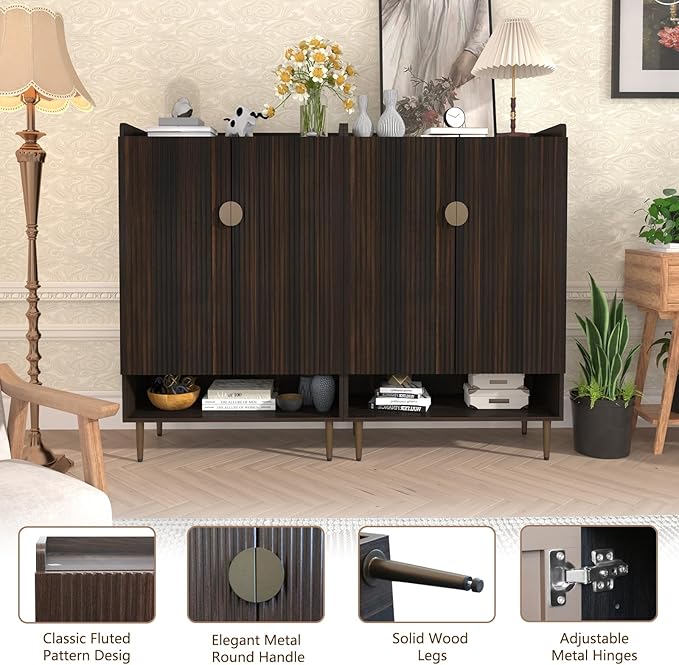 HLR Shoe Cabinet Storage for Entryway, 6-Tiers Modern Shoes Cabinet with Fluted Doors, Wood Shoes Rack with Adjustable Shelves, Shoe Organizer for Front Door Entrance, Living Room, Brown