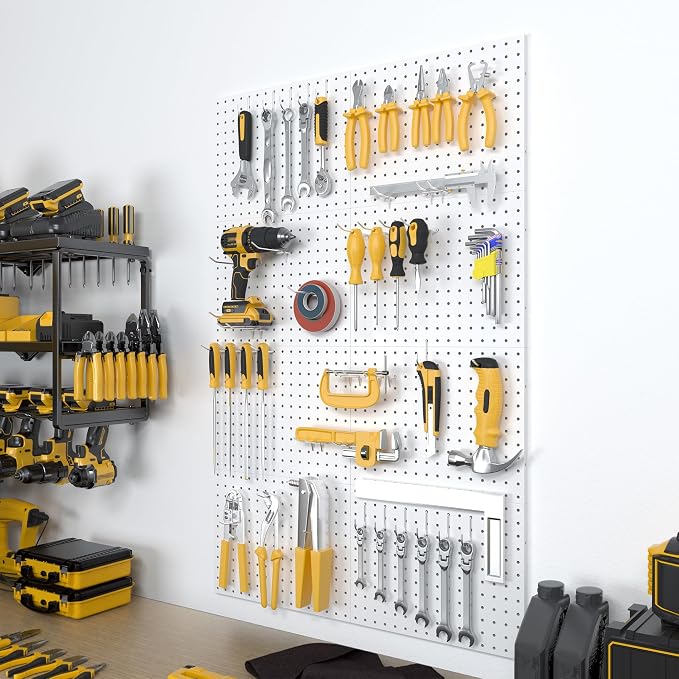 Spampur Peg Board, 8 Pack Metal Pegboard Panels, Black Pegboards Accessorie | Heavy Duty Peg Board Walls Home, Garage Tool Storage, Gaming /Desk /Office Organizer, Craft Room, Home Improvement