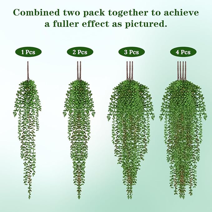 Waipfaru 8Pcs Artificial Hanging Plants, Fake Vines Fake Hanging Plants for Outdoors UV Resistant Ivy Artificial Plants Outdoor Faux Plants Indoor Bedroom Living Room Boho Wall Porch Shelf Decor
