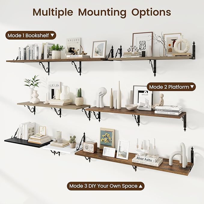 RICHFOCUS 12 Inch Deep Floating Shelves for Wall, 39" W x 12" D Wood Wall Shelves Set of 2, Wide Floating Shelves for Living Room, Bedroom, Kitchen, Bathroom and Decor Storage, Grey