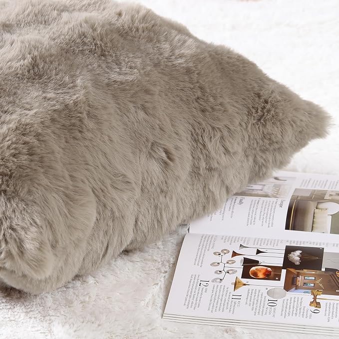 MADIZZ Pack of 2 Thick Plush Faux Wool Throw Pillow Covers Soft Boho Throw Pillows Luxurious Cushion Covers for Couch Sofa Bedroom Living Room Home Decor 16x16 Inch Taupe
