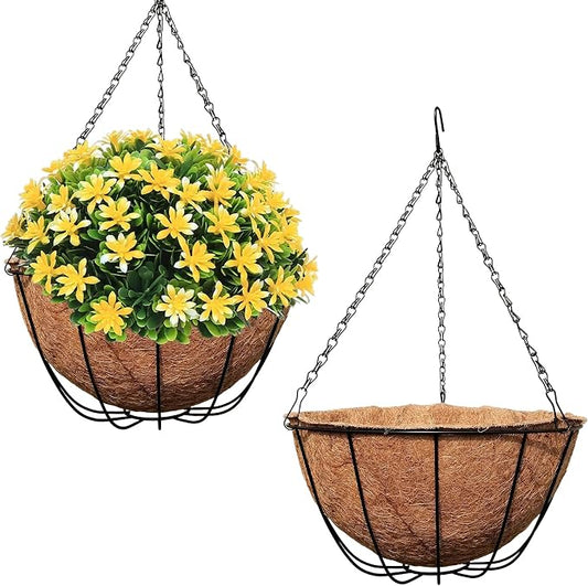 MTB Supply 2 Pack 12 Inch Garden Hanging Baskets Traditional Style with Coco-Liner for Home Balcony Patio Decoration Outdoor Planter
