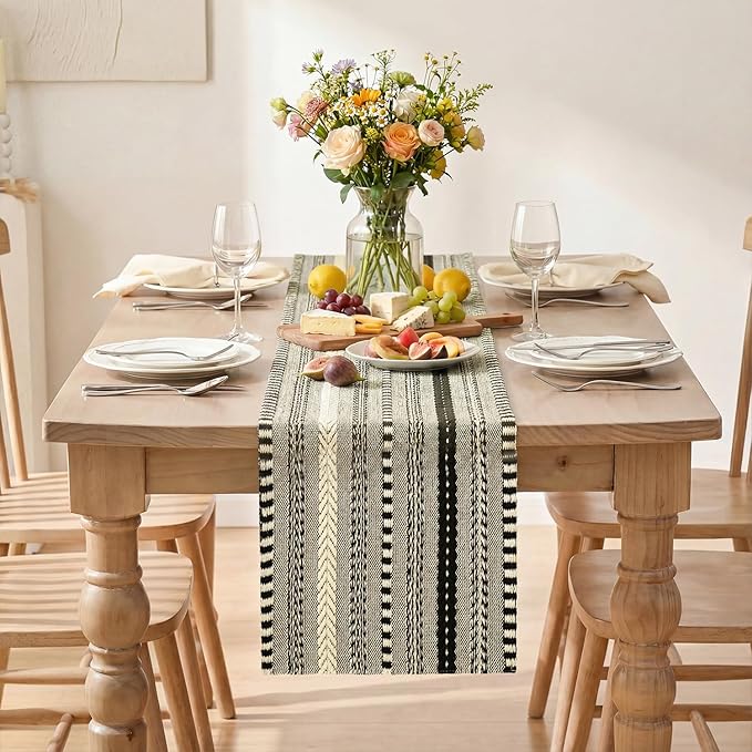 Artoid Mode Black Farmhouse Woven Table Runner, Seasonal Holiday Rustic Kitchen Dining Table Decoration for Home Party Decor 12x60 Inch