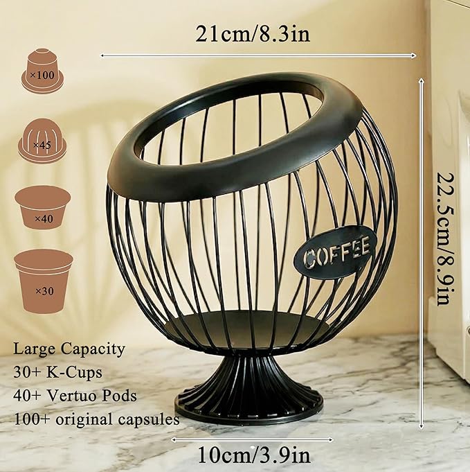 AIYICIII Tall Coffee Pod Holder with Base - Large Capacity Keurig K-Cup & Nespresso Vertuo Organizer, Metal Coffee Pod Storage, Coffee Bar Accessories and Decor (Tall - Black)