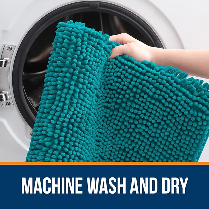 OLANLY Bathroom Rugs 34x21, Extra Soft Absorbent Chenille Bath Rugs, Rubber Backing Quick Dry, Machine Washable Bath Mats for Bathroom Floor, Tub and Shower, Home Decor Accessories, Deep Lake