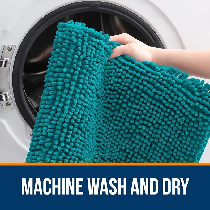 OLANLY Large Bathroom Rugs 45x27, Extra Soft Absorbent Chenille Bath Rugs, Rubber Backing Quick Dry, Machine Washable Bath Mats for Bathroom Floor, Tub and Shower, Home Decor Accessories, Deep Lake