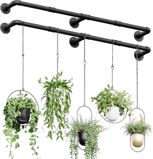 Bamworld Window Plant Hanger Indoor 63in 2PCS Hanging Planters for Indoor Plants Hanging Plants Holder Hanging Rod Window Plant Shelves Wall Planters Pot/Chain/Plant Not Included (Black)