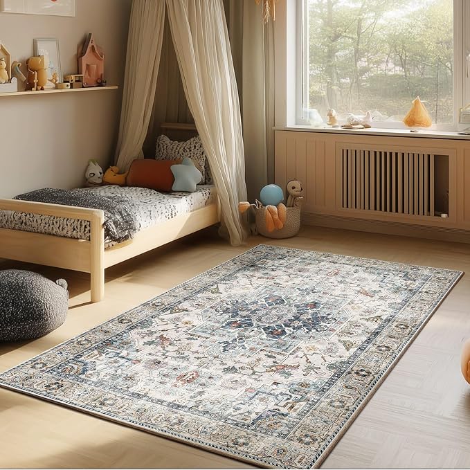 Machine Washable Throw Rugs for Entryway: Door Mat Indoor Entrance 4x6 Small Rug Stain Resistant Non-Slip Low Pile Soft Carpet for Kitchen Front Door Indoor Entry Bathroom Bedroom