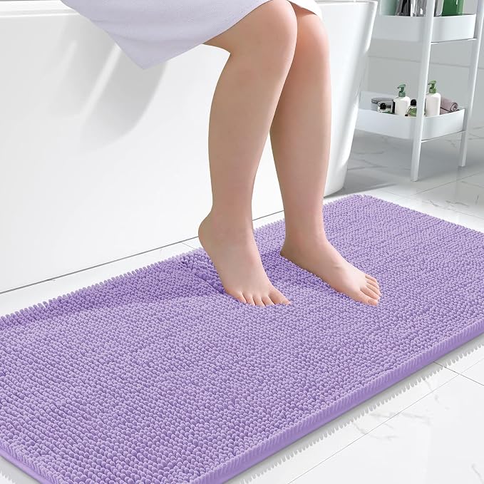 OLANLY Large Bathroom Rugs 45x27, Extra Soft Absorbent Chenille Bath Rugs, Rubber Backing Quick Dry, Machine Washable Bath Mats for Bathroom Floor, Tub and Shower, Home Decor Accessories, Lavender