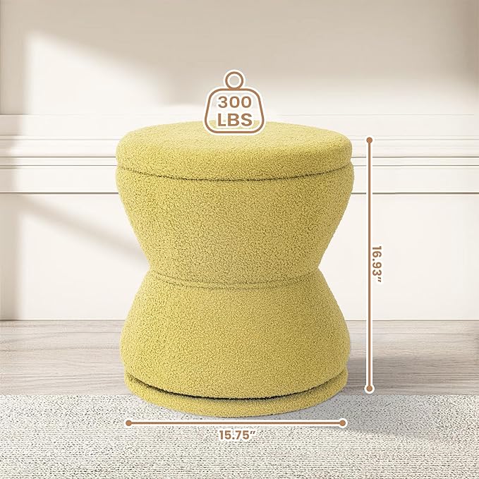 EazeHome Ottoman with Storage, 360° Swivel Boucle Ottoman Vanity Stool, Upholstered Footstool with Storage Removable Lid, Modern Round Boucle Footrest Coffee Table for Living Room, Bedroom, Green