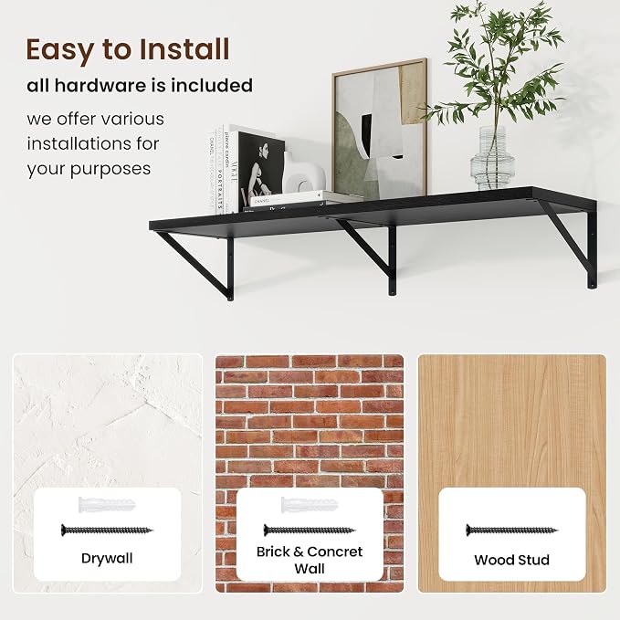 Axeman Deep Floating Shelves | 40 Inch Black Wall Shelves Set of 2 | 10 Inch Deep Rustic Wood Shelves for Wall | 40'' W x 10''D Black Shelves for Living Room Bathroom Kitchen