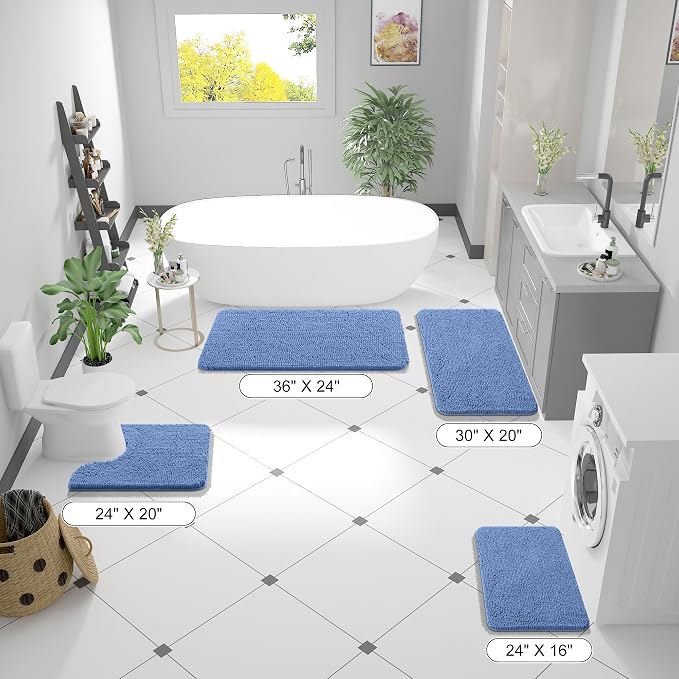 OLANLY Small Bathroom Rugs 24x16, Soft Absorbent Chenille Bath Rugs, Rubber Backing Quick Dry, Machine Washable Bath Mats for Bathroom Floor, Tub and Shower, Home Decor Accessories, Cornflower Blue