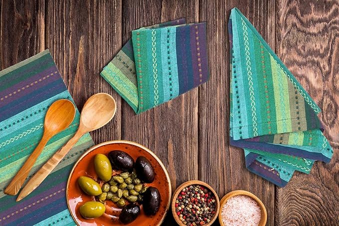 Goroly Home Salsa Stripes Cloth Napkins Set of 12 – Wedding, Christmas & Holiday Table Napkins, Machine Washable Cloth Napkins for Special Occasions & Everyday Use - 18x18 Inch Teal Multi