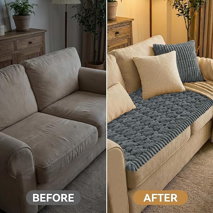 Smiry Couch Covers for Dogs Washable, Non Slip Fuzzy Pet Couch Covers for Sofa, Soft Thick Sofa Slipcovers Furniture Protector Pet Friendly (Dark Grey, 27.6" x 47")