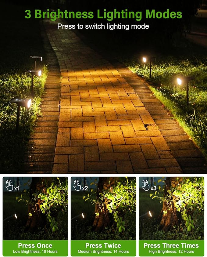 Solar Spot Lights Outdoor, Solar Lights Outdoor Waterproof IP65, 3 Brightness Modes Dusk to Dawn Landscape Spotlights for Yard Garden Pathway Tree Decoration, Warm White, 4 Pack
