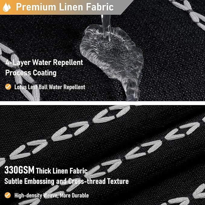 BTTN Extra Long Shower Curtain, 72x84 Inch Long Boho Tassel Linen Fabric Shower Curtain Set with Plastic Hooks, Large Modern Farmhouse Country Decorative Shower Curtain for Bathroom, Black and White