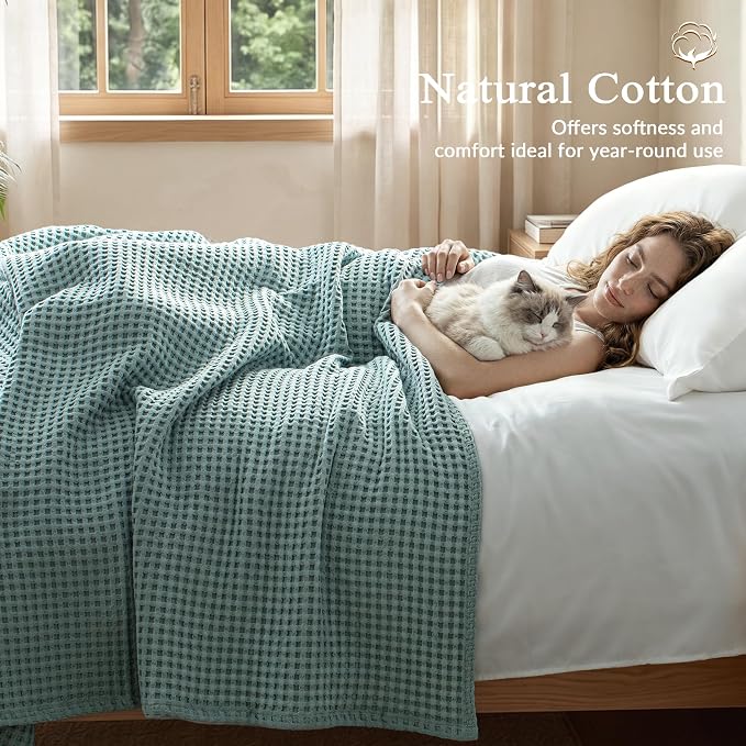 Exclusivo Mezcla Pre-Washed 100% Cotton Waffle Blanket Twin Size for Bed, 330GSM Lightweight Breathable Summer Blankets, Soft and Cozy, Home Decor, Slate Blue, 60x80 Inches