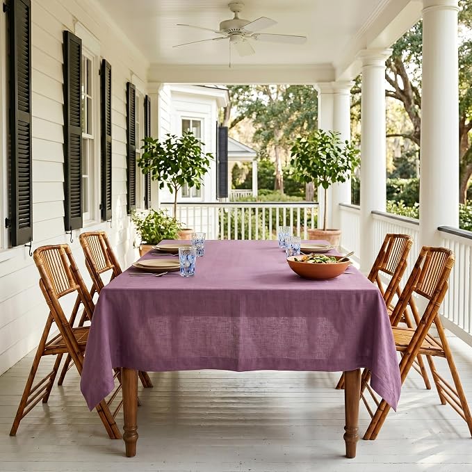Solino Home Linen Tablecloth 60 x 108 Inch - 100% Pure Linen Mulberry Table Cloth for Rectangle Tables - Fete, Machine Washable Tablecloth for Summer