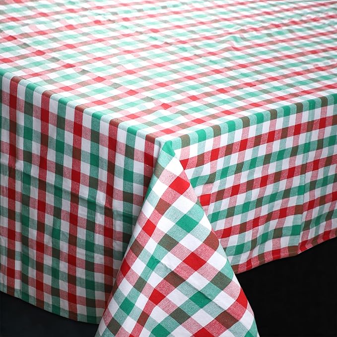 Urban Villa Tablecloth Christmas Tabletop Cover Kitchen Dining Tablecloth 100% Cotton Holiday Celebrations Wedding Dinner Parties Red/Green/White Color Rectangle 60X120 Inches 10-12 Seats Table Cloth