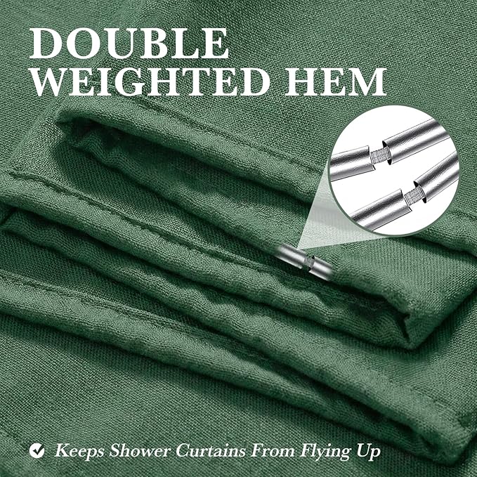 Seasonwood Linen Shower Curtain Neutral Vintage Farmhouse Linen Shower Curtains for Bathroom Boho Bathroom Decor with 12 Sturdy Stainless Steel Sliding Hangers(Dark Green,72x72 Inches)