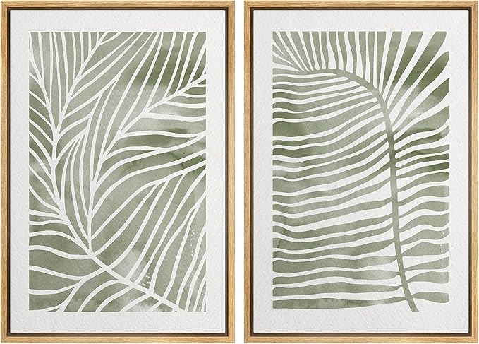 SIGNWIN Canvas Print Wall Art Set Green White Tropical Island Palm Leaves Nature Wilderness Illustrations Modern Art Rustic Multicolor for Living Room, Bedroom, Office - 24"x36"x2 Natural