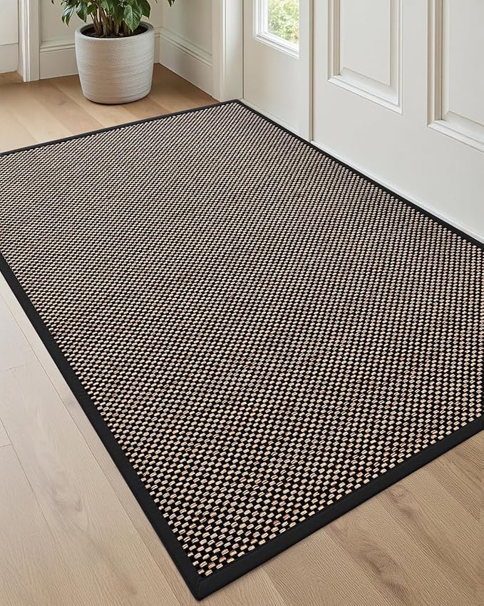 DEXI Ultra Thin Entryway Indoor Door Mat 32x48, Non Slip Rubber Backing Inside Entry Mat, Low Profile Easy Clean Dirt Trapper Doormat for Inside Entrance Patio, Black