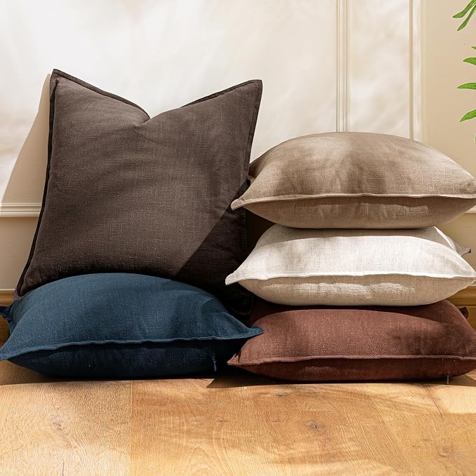 24x24 Inch Set of 2 Reddish Brown Decorative Linen Euro Solid Throw Pillow Covers Boho Accent Farmhouse Couch Pillows Modern Neutral Home Decor for Bed Sofa Livingroom