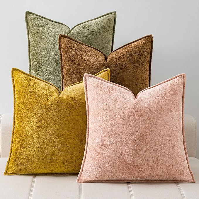 a moment Throw Pillow Covers 20X20 Inch 4 Packs,Soft Velvet Decorative Pillow Cases with 3D Ice Flower,Texture Modern Accent Cushion Covers for Sofa Couch Home Decor Golden Earth