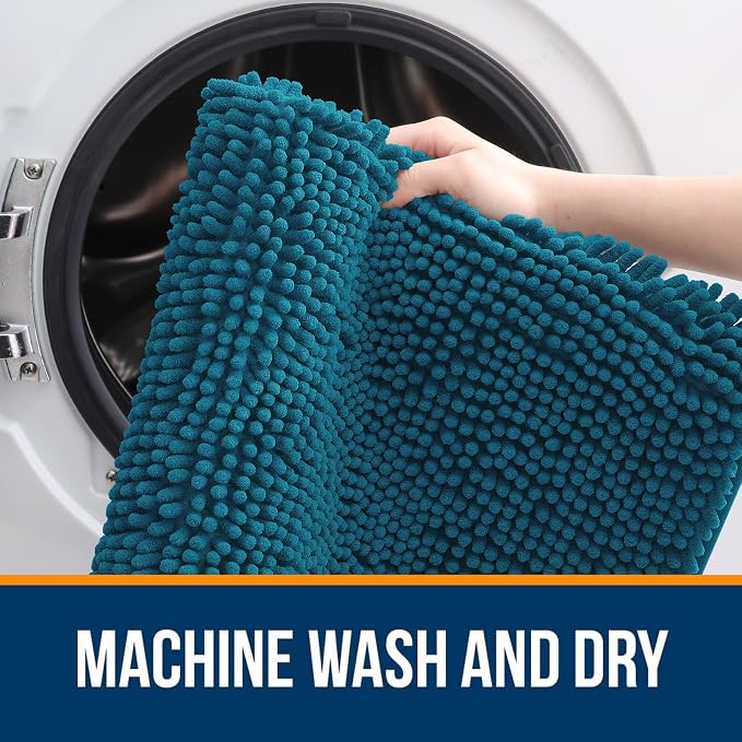 OLANLY Large Bathroom Rugs 50x30, Extra Soft Absorbent Chenille Bath Rugs, Rubber Backing Quick Dry, Machine Washable Bath Mats for Bathroom Floor, Tub and Shower, Home Decor Accessories, Peacock Blue