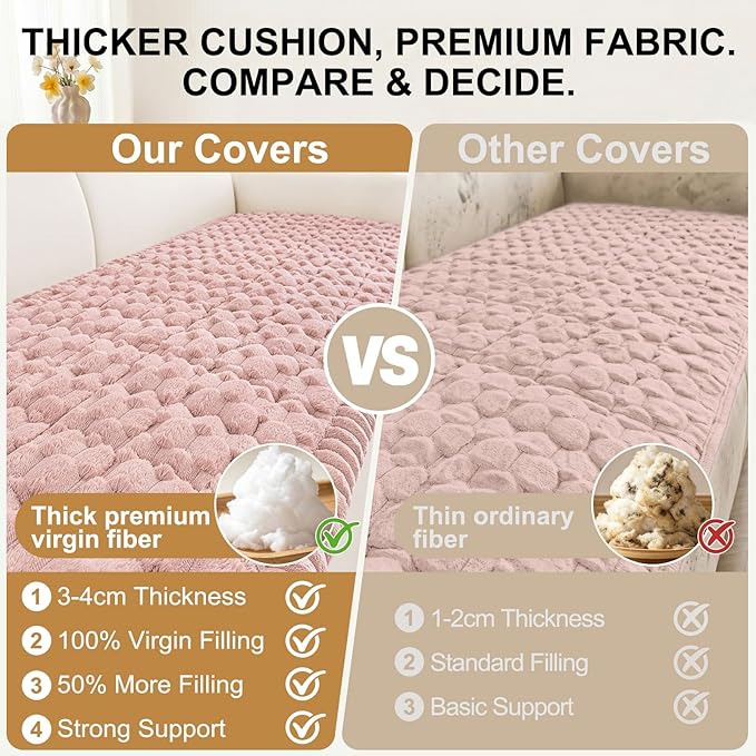 Smiry Couch Covers for Dogs Washable, Non Slip Fuzzy Pet Couch Covers for Sofa, Soft Thick Sofa Slipcovers Furniture Protector Pet Friendly (Dusty Rose, 27.6" x 27.6")