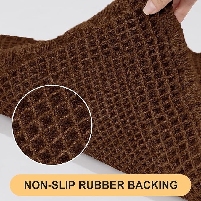 IM HOME Waffle Bath Mat Set 3 Piece, Boho Woven Modern Bath Rug Absorbent Non Slip, Soft Bathroom Mats, Machine Washable Knit Bath Rugs with Border for Bathroom, Bedroom, Kitchen, Shower, Tub, Brown