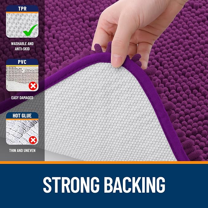 OLANLY Bathroom Runner Rugs 70x24, Extra Soft Absorbent Chenille Bath Rugs, Rubber Backing Quick Dry, Machine Washable Long Bath Mats for Bathroom Floor, Tub and Shower, Home Decor Accessories, Purple