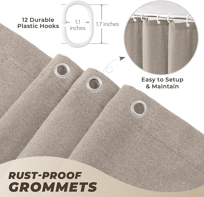 Stall Shower Curtain, 36 Inches Linen Cloth Textured Fabric Shower Curtain with Tassels, Narrow Farmhouse Thick Bath Curtains for Bathroom, W36 xH72, Taupe