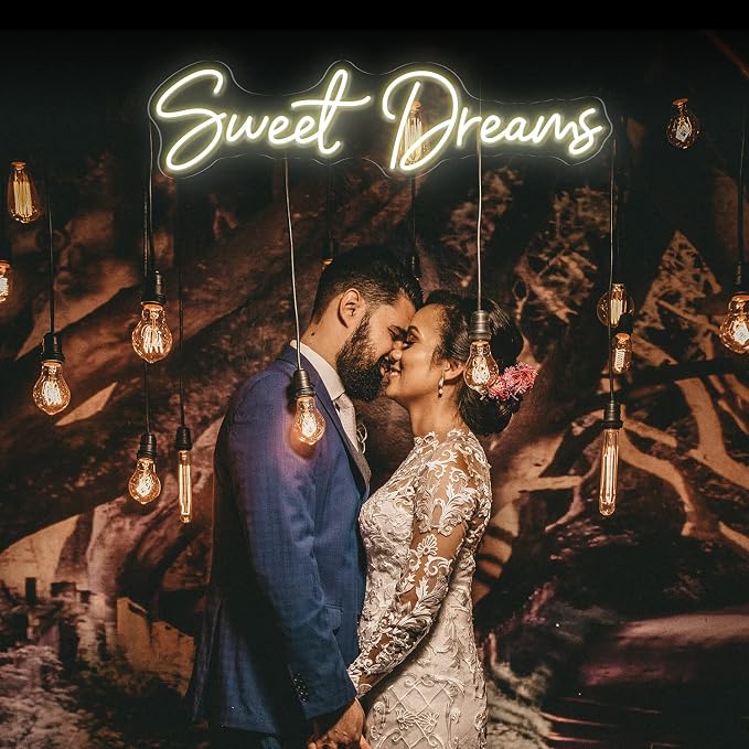 Sweet Dreams Neon Sign Wall Art Decor - 25"x6.4" Sweet Dreams Farmhouse Signs for Room Decor Aesthetic Valentine Party Hanging Decoration