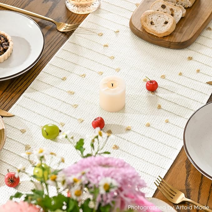 Artoid Mode Burlap Brown Boho Table Runner for Farmhouse Rustic, Seasonal Holiday Macrame Burlap Kitchen Dining Table Decoration for Home Party Decor 13x36 Inch