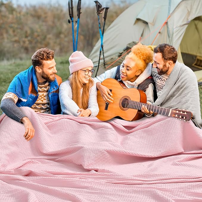 PHF 100% Cotton Waffle Weave Family Blanket Oversized King 120"*120", Pre-Washed Lightweight Breathable for Spring Summer, Machine Washable,10'x 10' Huge Extra Large Big, Home Decoration Gift - Pink