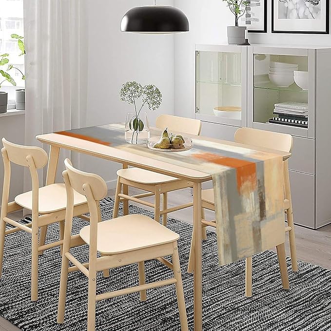Grey Burnt Orange Abstract Art Contemporary Table Runner,Modern Neutral Decorative Pattern Table Runner for Coffee Table Dining Room Table Bedroom Party Holiday Decor 13x36inch