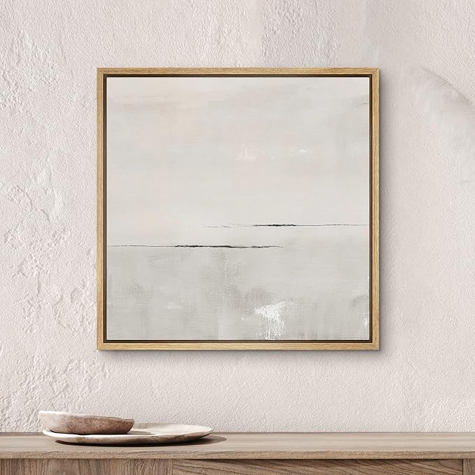 SIGNWIN Framed Canvas Print Wall Art Watercolor Pastel Gray Abstract Landscape Nature Shapes Illustrations Modern Art Decorative Contemporary Minimal for Living Room, Bedroom, Office - 16"x16" NATURAL