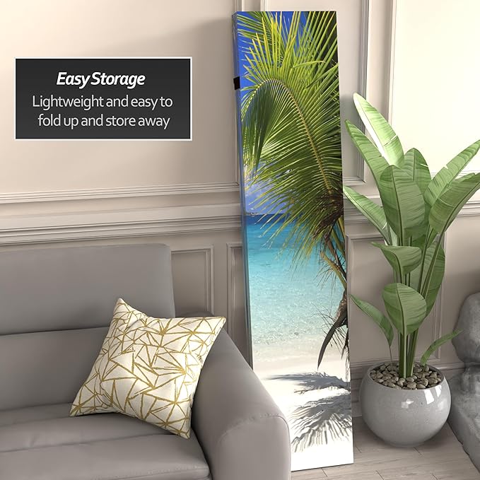 Red Lantern 6 ft. Tall Double Sided Beach Room Divider 4 Panel Freestanding Folding Privacy Screen, Partition, and Separator for Modern and Contemporary Bedroom, Home Office, Studio, Dorm, Apartment