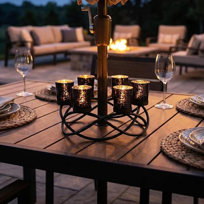 Seraphic Halloween Decorations for Indoor Gothic Table Centerpieces, Black | Spooky Witchy Dining Decor, Round Wrought Iron Candle Holder, 6 Votive Cups, Coffee & Kitchen Centerpiece, 10.5in Round