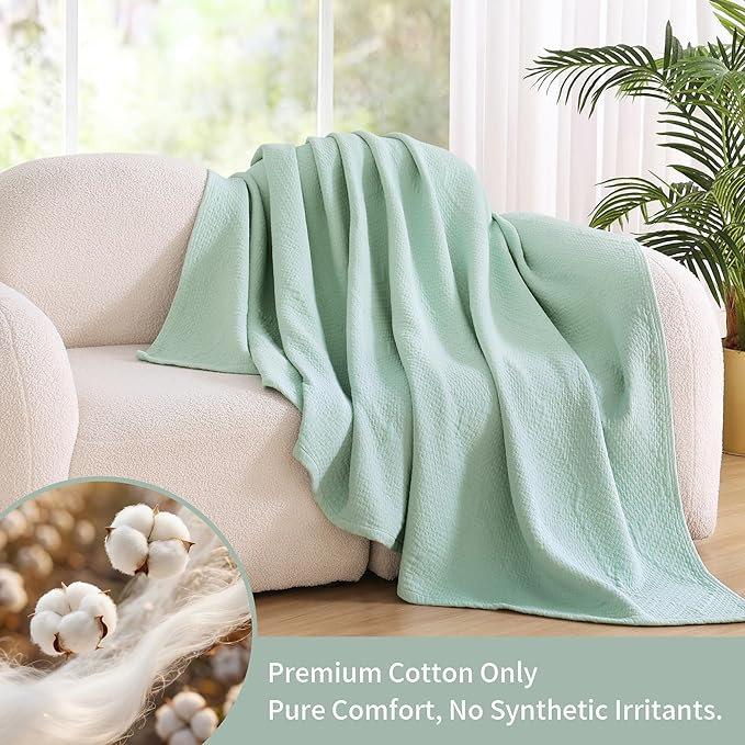 Premium 100% Cotton Blanket – All-Season Soft Breathable Bed Blanket for Twin Size – Lightweight Stylish Textured Throw for Bed– Giftable Cozy Bedding
