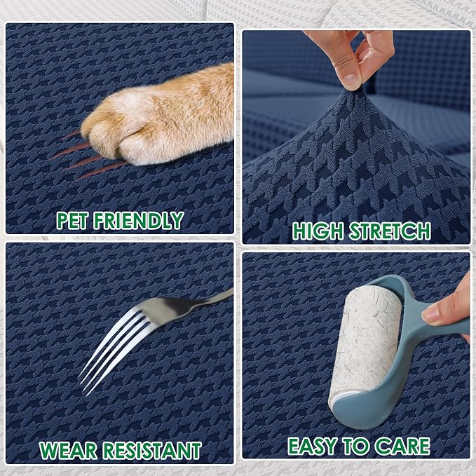 MAXIJIN Stretch Extra Large Couch Cover Sofa Covers (91"-110" Oversized Sofa Slipcovers with Non-Slip Foam & Elastic Strap, Dog Cat Pet Friendly Furniture Protector (X-Large, Navy Blue)