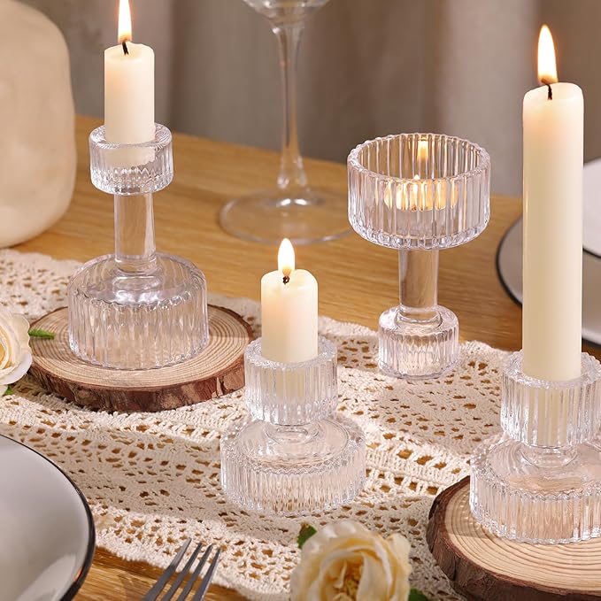 Lanttu Clear Glass Taper Candle Holders Set of 6 Candlestick Holders Bulk Combination Candle Holders Crystal Candle Holders for Wedding, Table Centerpiece, Home Decoration