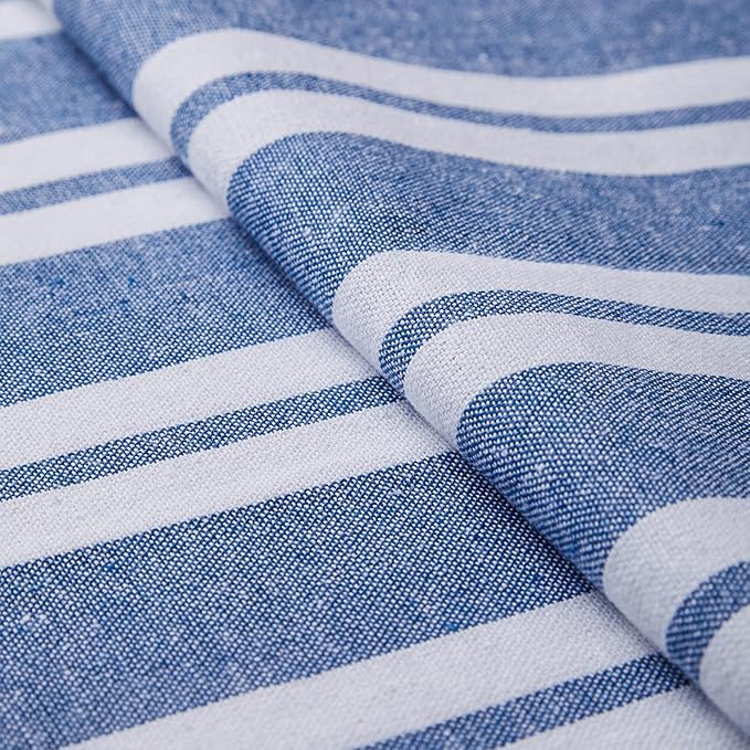 Encasa XO Cotton Dining Table Runner | Franca Blue Stripes | Size 13x91 in - Machine Washable & Durable
