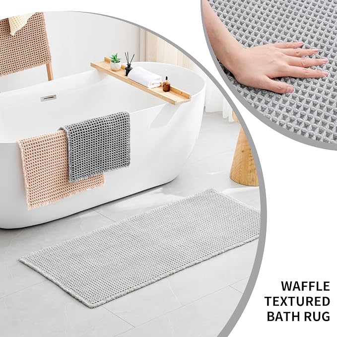 Disolla Waffle Bath Mat, Non Slip Absorbent Bathroom Rug, Machine Washable Quick Dry Ultra Soft Bathroom Floor Mat, Grey & White Bath Rug for Tub Shower, 24''x48''