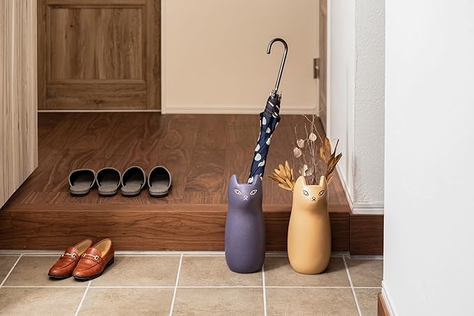 PaletteLife Cat Umbrella Stand, Compact Ceramic Umbrella Holder for Entryway, Cute Scandinavian Decorative Umbrella Rack, Purple