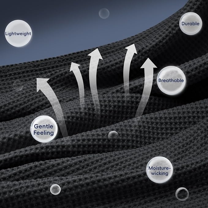 PHF 100% Cotton Waffle Weave Blanket King Size 104" x 90" - Lightweight Washed Soft Breathable -Perfect Layer for Couch Bed Sofa - Aesthetic Elegant Home Decoration Gift - Black